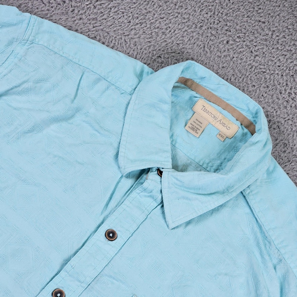 The Territory Ahead Shirt Mens 2XL Blue Jacquard Short Sleeve Button Front